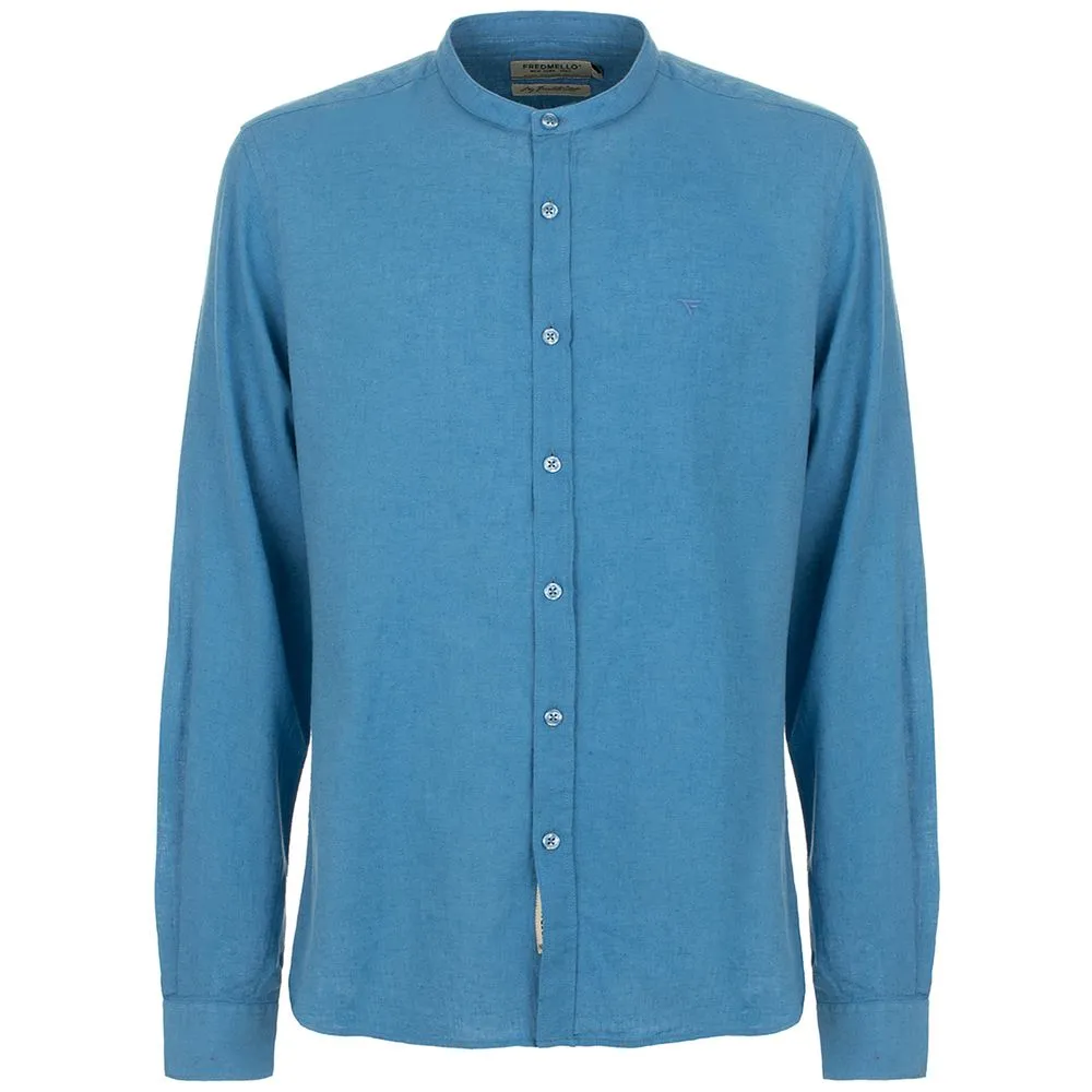 Fred Mello Men's Elegant Light Blue Linen-Cotton Blend Shirt