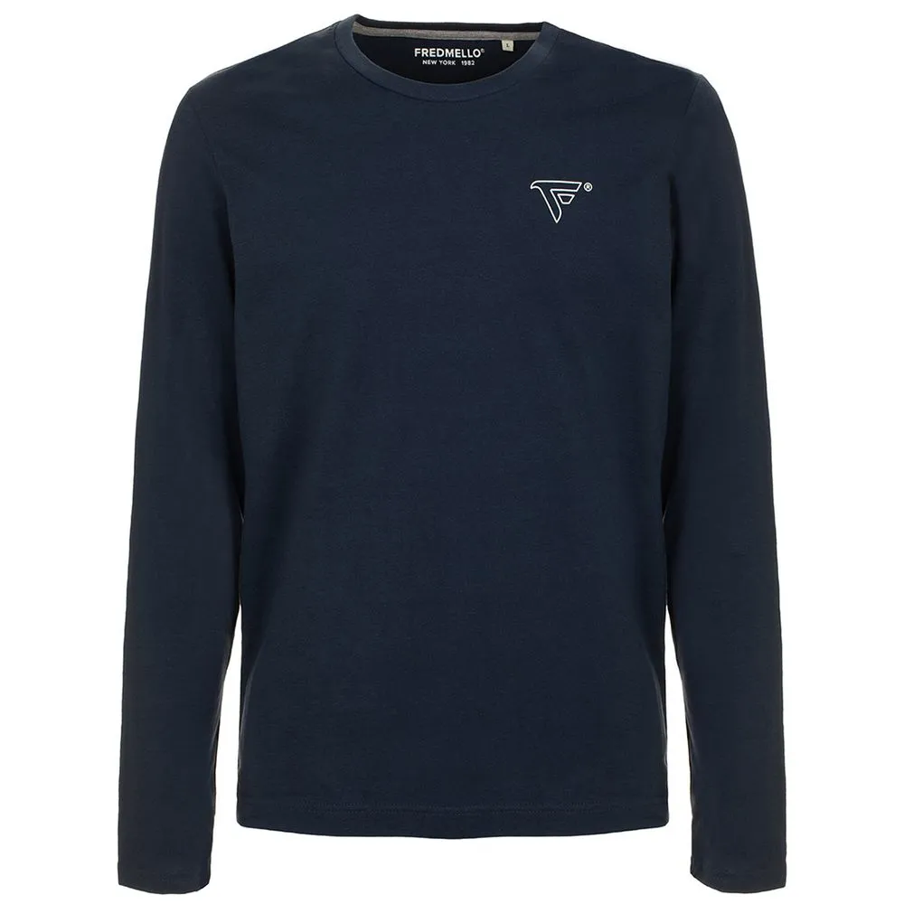 Fred Mello Men's Blue Cotton Logo Print Long-Sleeved Tee
