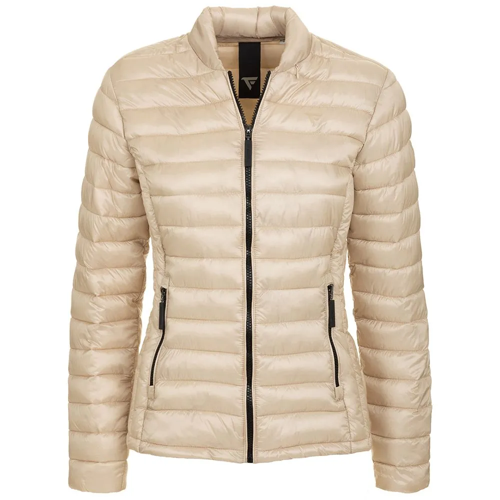 Fred Mello Women's Chic Beige Short Nylon Down Jacket with Hidden Hood