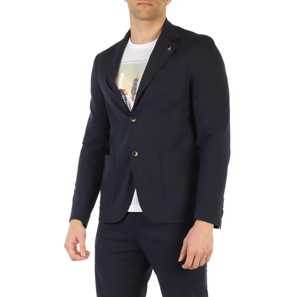 Fred Mello Men's Chic Solid Blue Lightweight Cotton Jacket