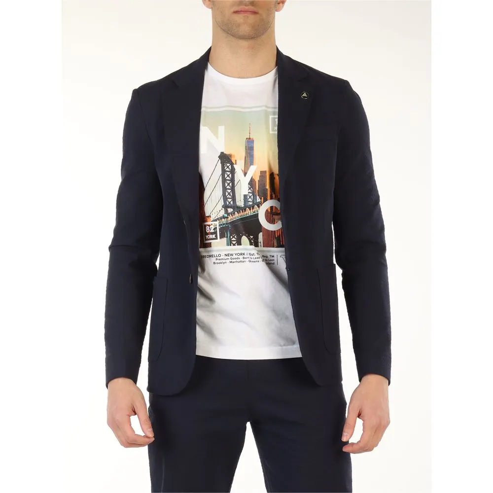 Fred Mello Men's Chic Solid Blue Lightweight Cotton Jacket