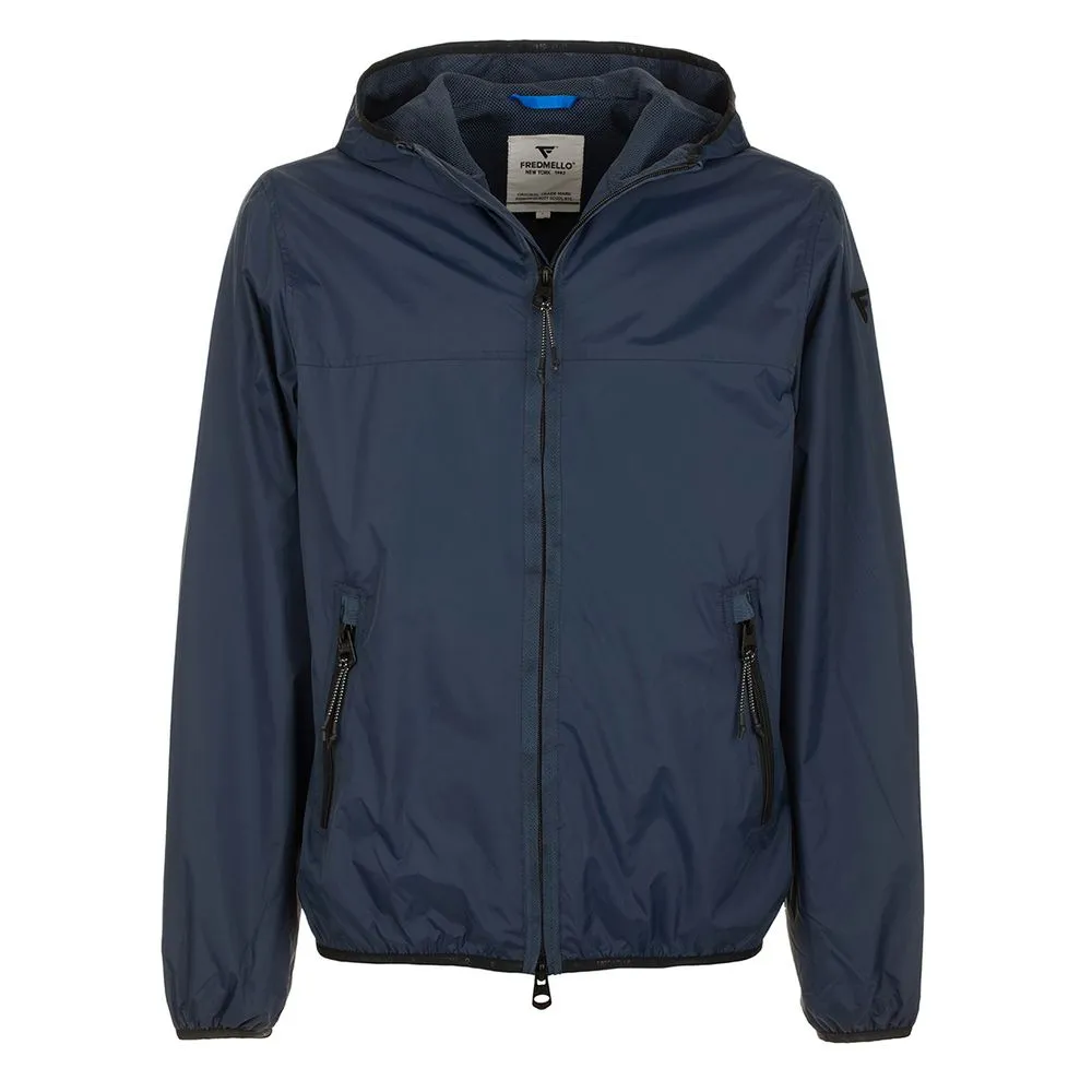 Fred Mello Men's Sleek Blue Nylon Jacket - Zip Closure & Compact Design