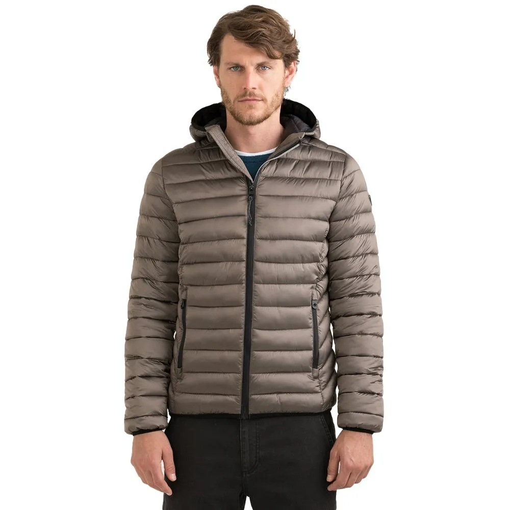 Fred Mello Men's Sleek Gray Padded Jacket with Hood