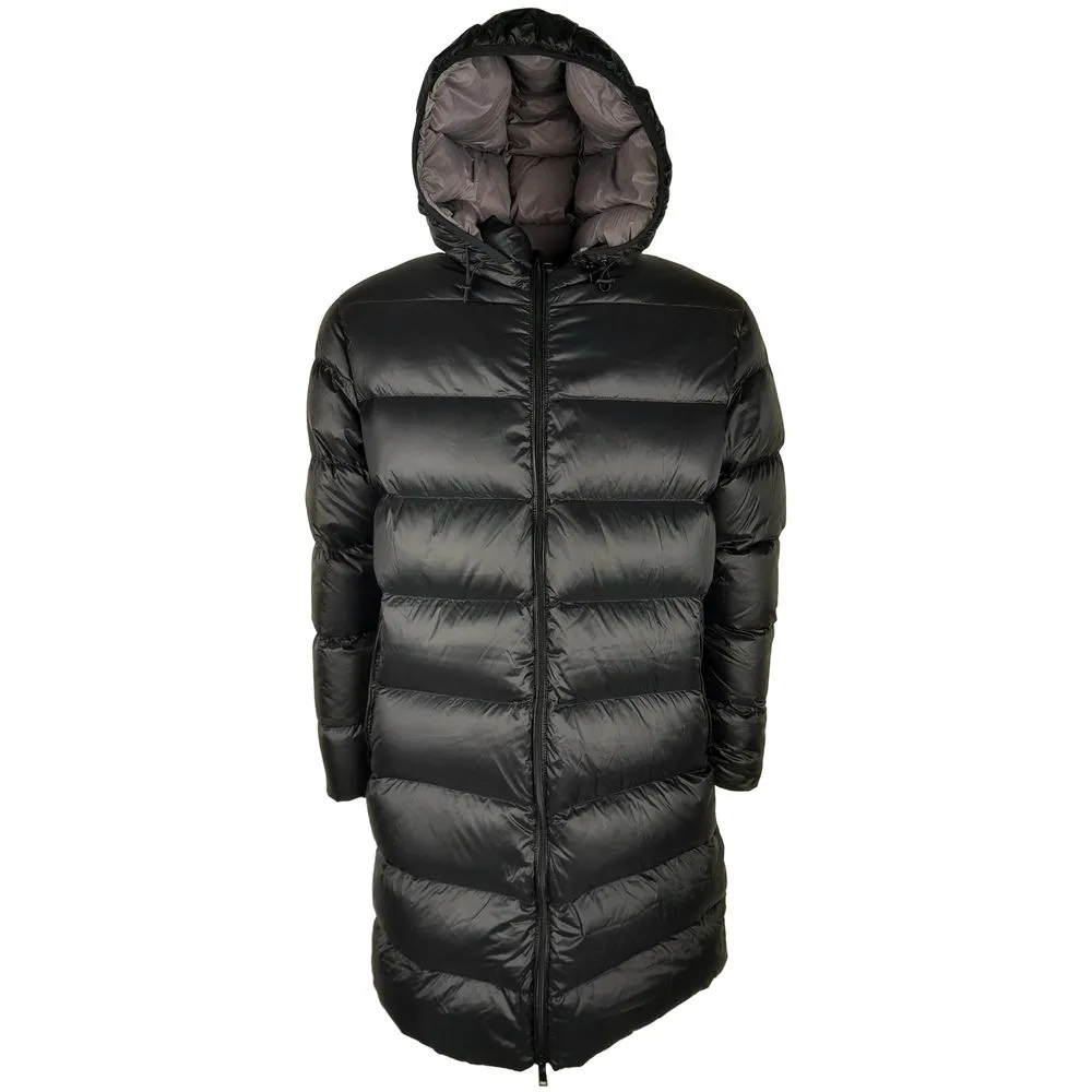 Centogrammi Women's Sleek Black Nylon Down Jacket with Hood