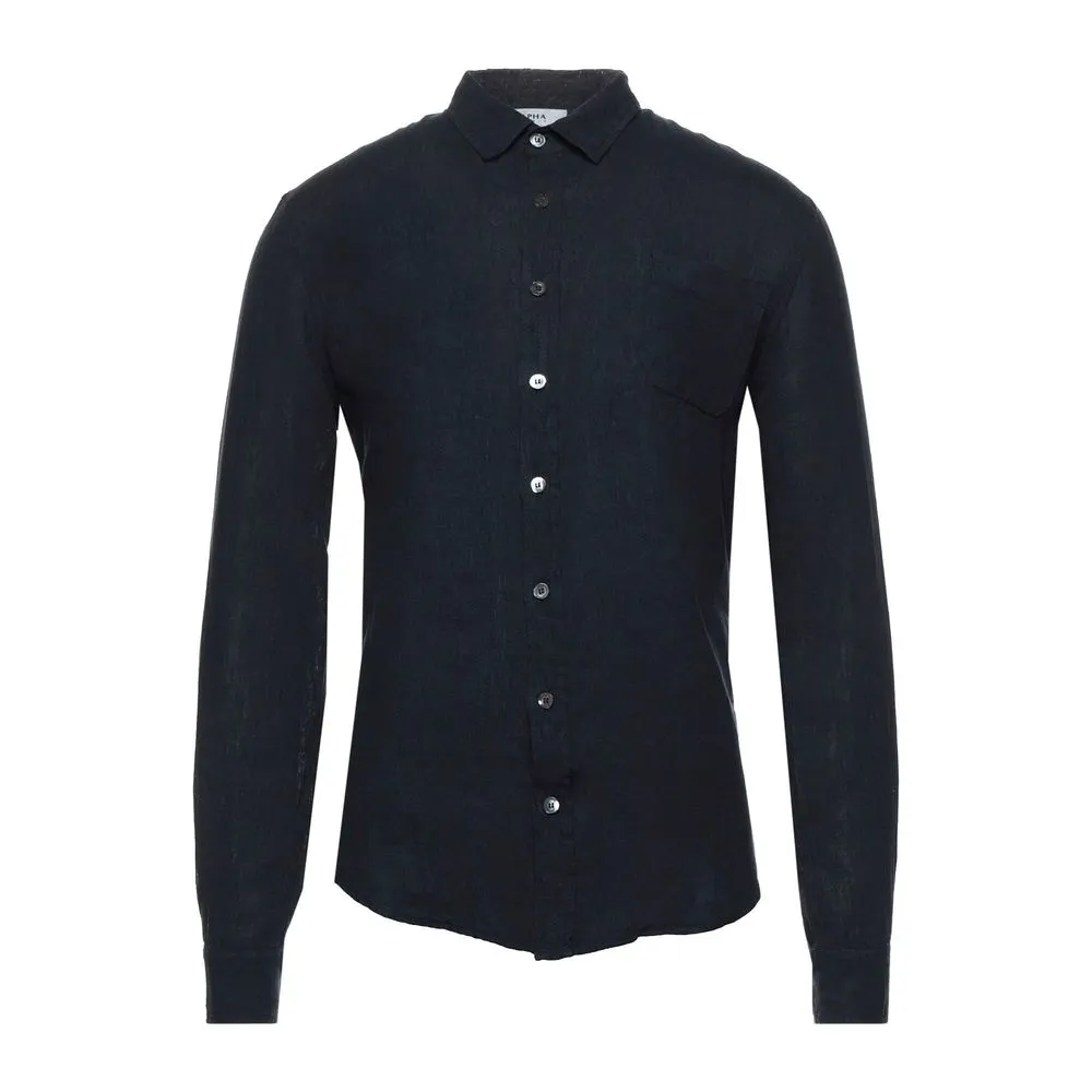 Alpha Studio Men's Midnight Blue Linen Shirt - Italian Craftsmanship