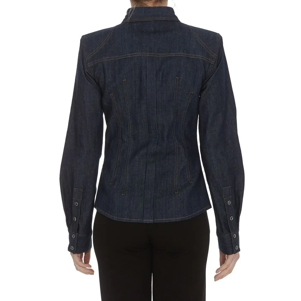 Dolce & Gabbana Women's Elegant Blue Denim Rhinestone Collared Shirt