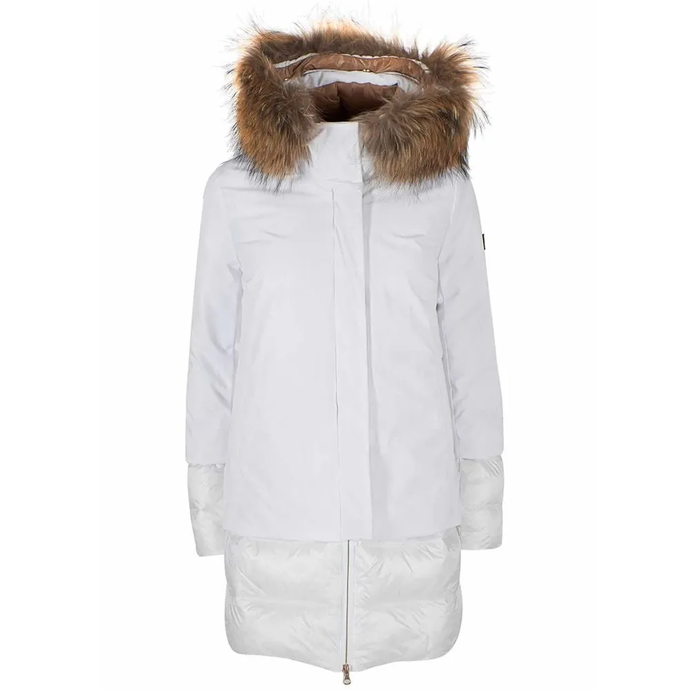 Yes Zee Women's Chic Quilted Nylon Down Jacket with Fur Hood