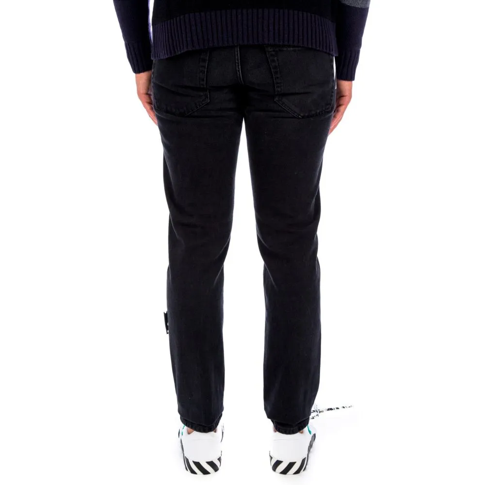 Off-White Men's Slim Fit Black Cotton Jeans with Logo Print