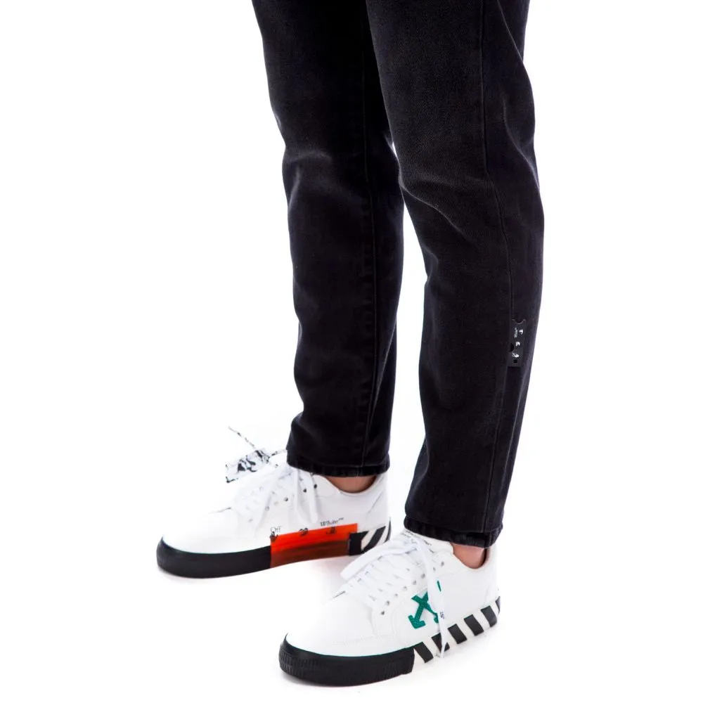 Off-White Men's Slim Fit Black Cotton Jeans with Logo Print