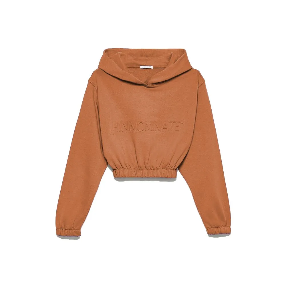 Hinnominate Women's Elegant Brown Short Hooded Sweatshirt