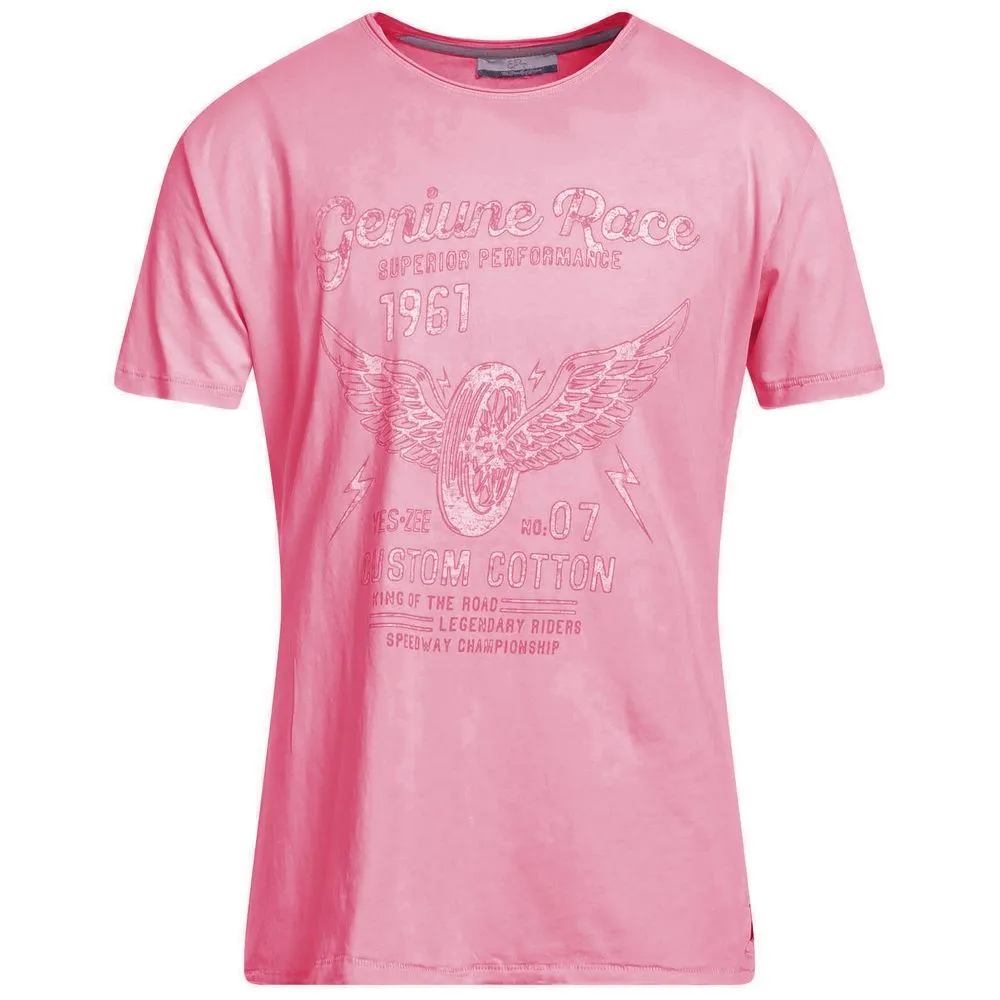 Yes Zee Men's Chic Pink Cotton Tee with Front Print