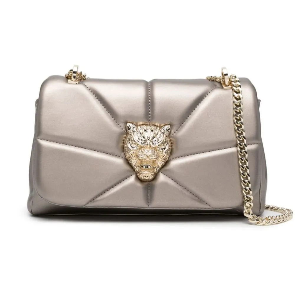 Plein Sport Women's Chic Beige Crossbody Bag with Gold Chain Accent