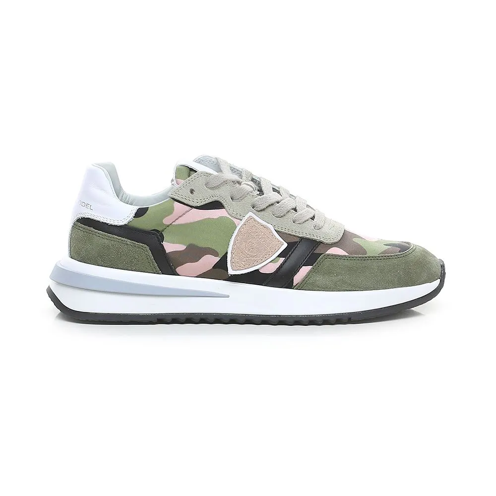 Philippe Model Women's Chic Army Suede-Trimmed Fabric Sneakers