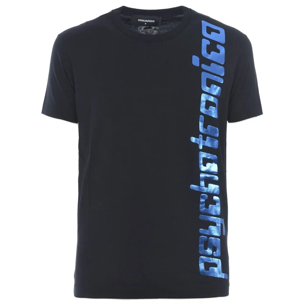 Dsquared² Men's Sleek Black Cotton Tee with Bold Blue Accent