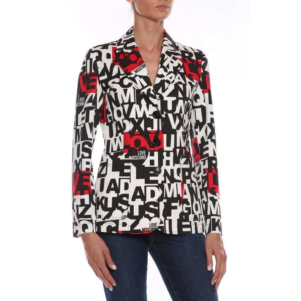 Love Moschino Women's Chic Monochrome Love Moschino Jacket with Pops of Red