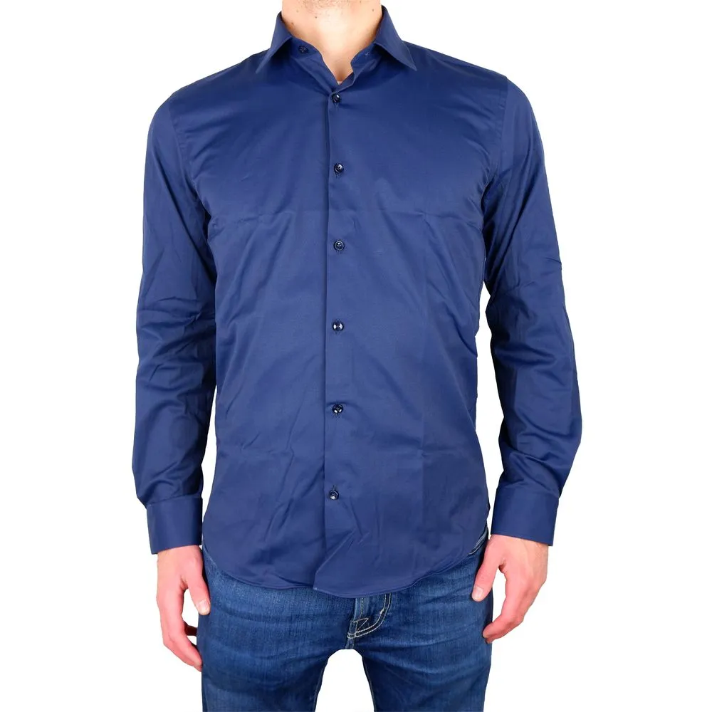 Made in Italy Men's Elegant Milano Blue Satin Cotton Shirt