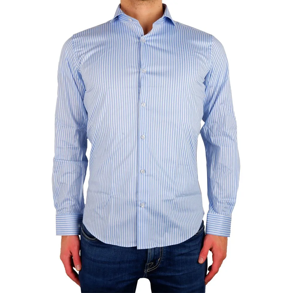 Made in Italy Men's Elegant Milano Light Blue Cotton Shirt