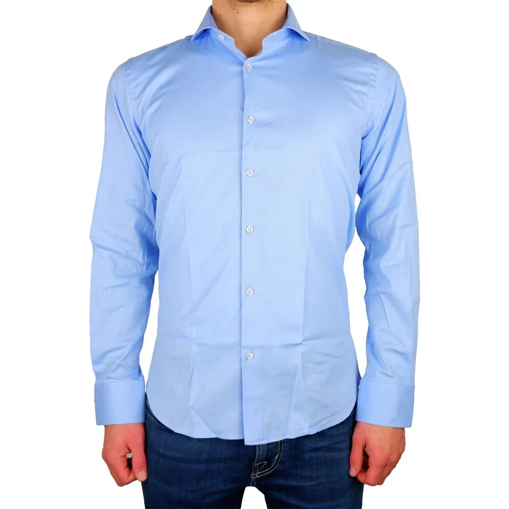 Made in Italy Men's Elegant Milano Light Blue Gabardin Shirt