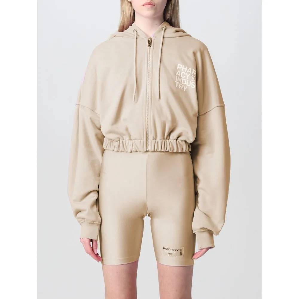 Pharmacy Industry Women's Chic Beige Zip Hoodie with Front Logo
