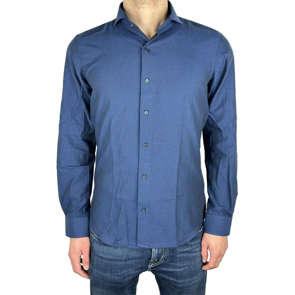 Made in Italy Men's Elegant Milano Solid Blue Oxford Shirt