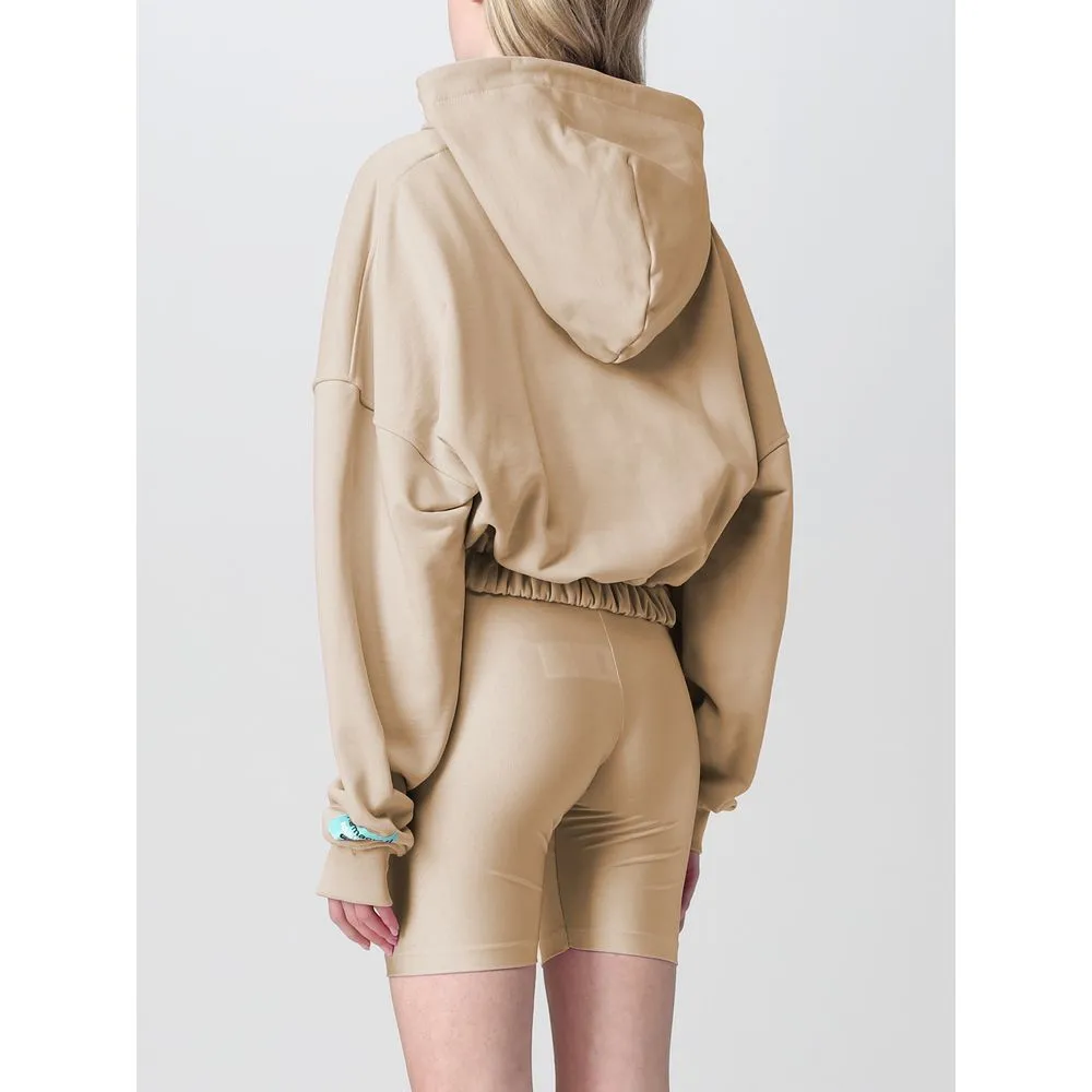 Pharmacy Industry Women's Chic Beige Zip Hoodie with Front Logo