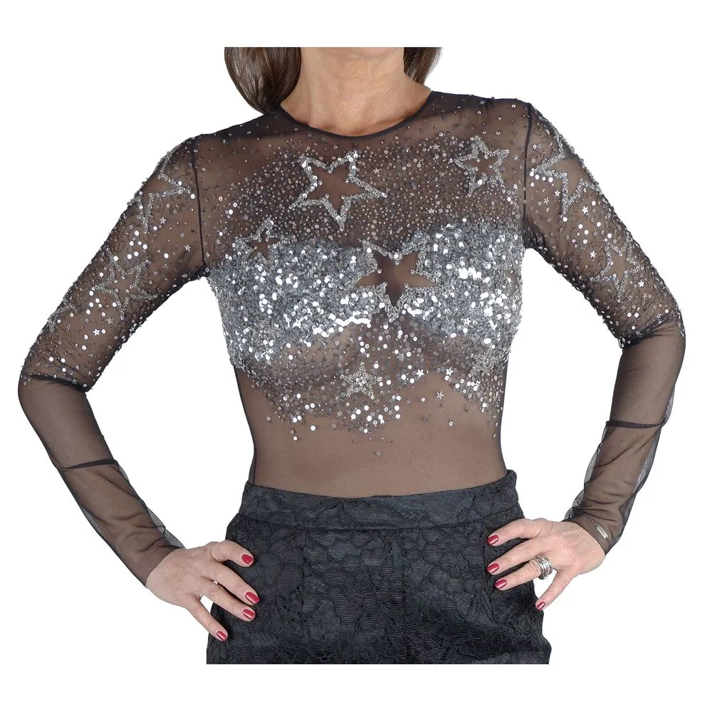 Elisabetta Franchi Women's Chic Sequined Semi-Transparent Body Top