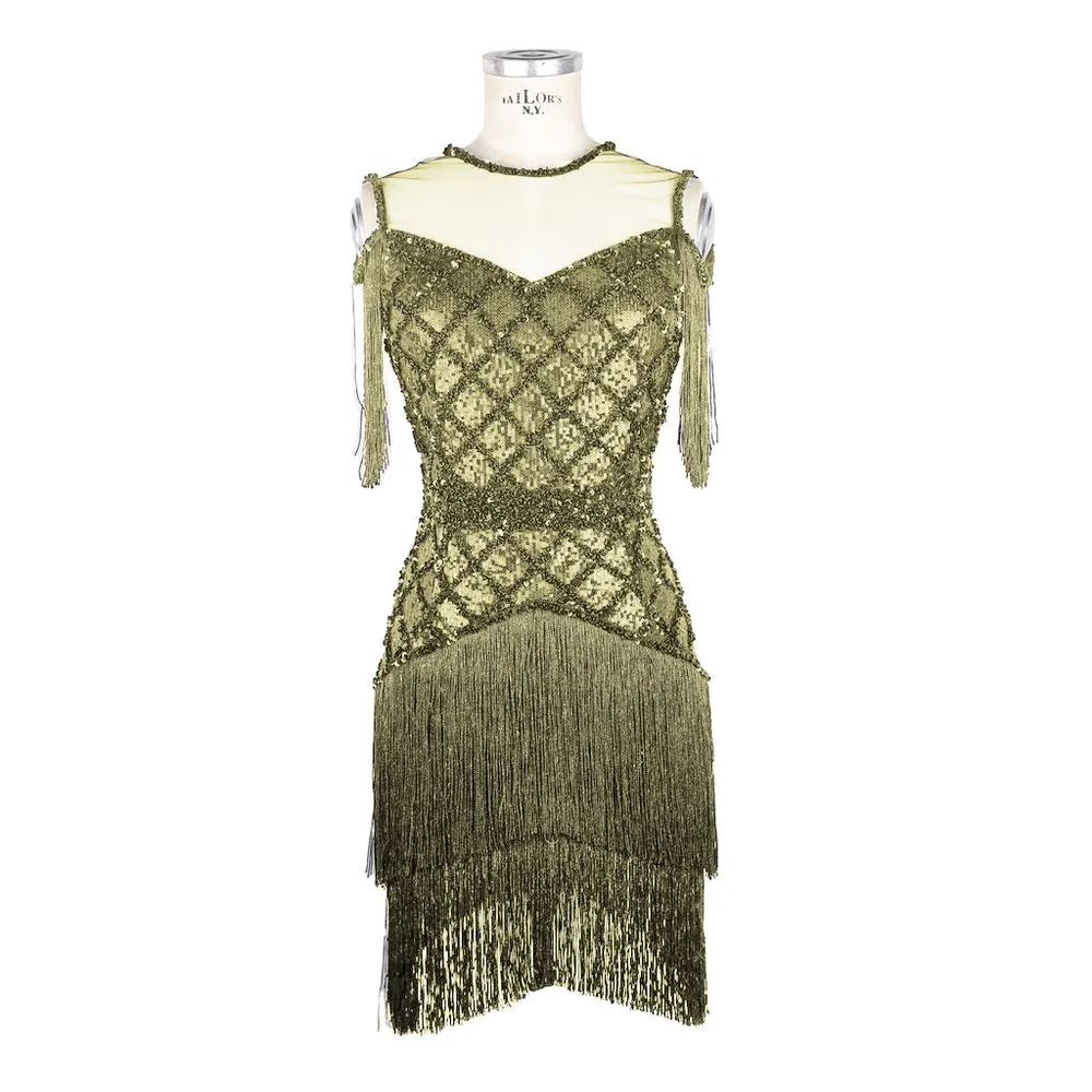 Elisabetta Franchi Women's Glamorous Gold Fringed Sleeveless Dress
