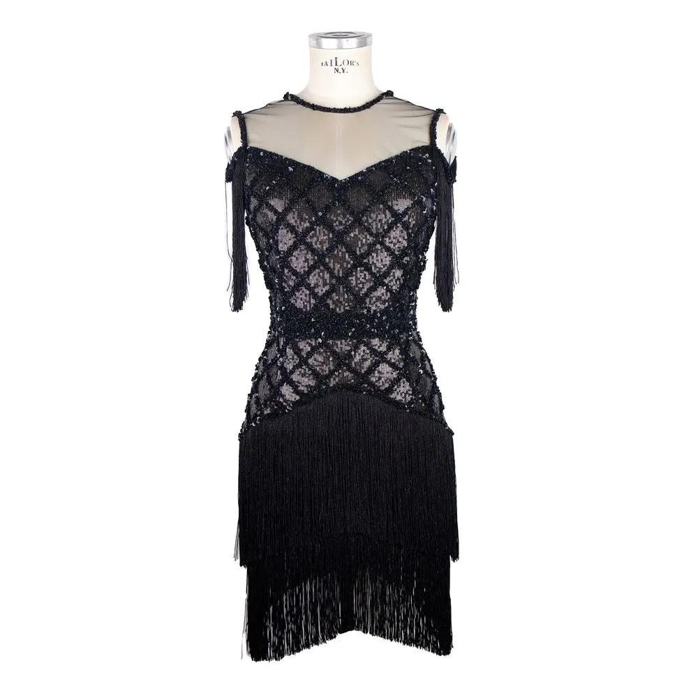 Elisabetta Franchi Women's Sleeveless Sequin Tulle Fringe Dress