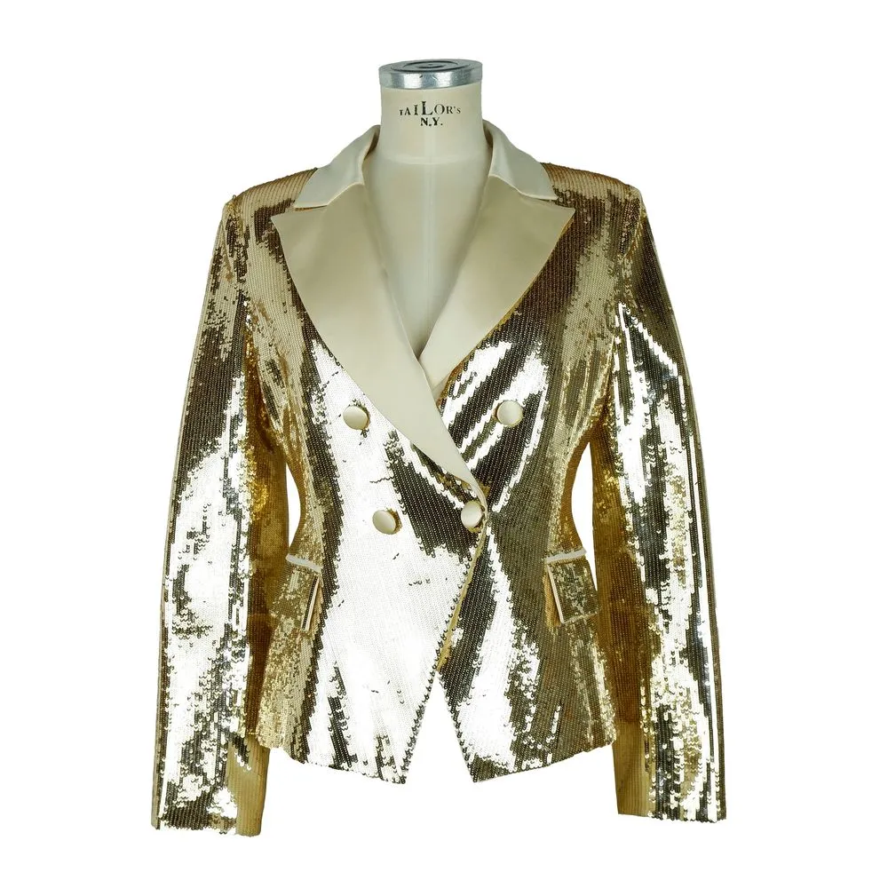 Elisabetta Franchi Women's Chic Sequined Double-Breasted Yellow Jacket