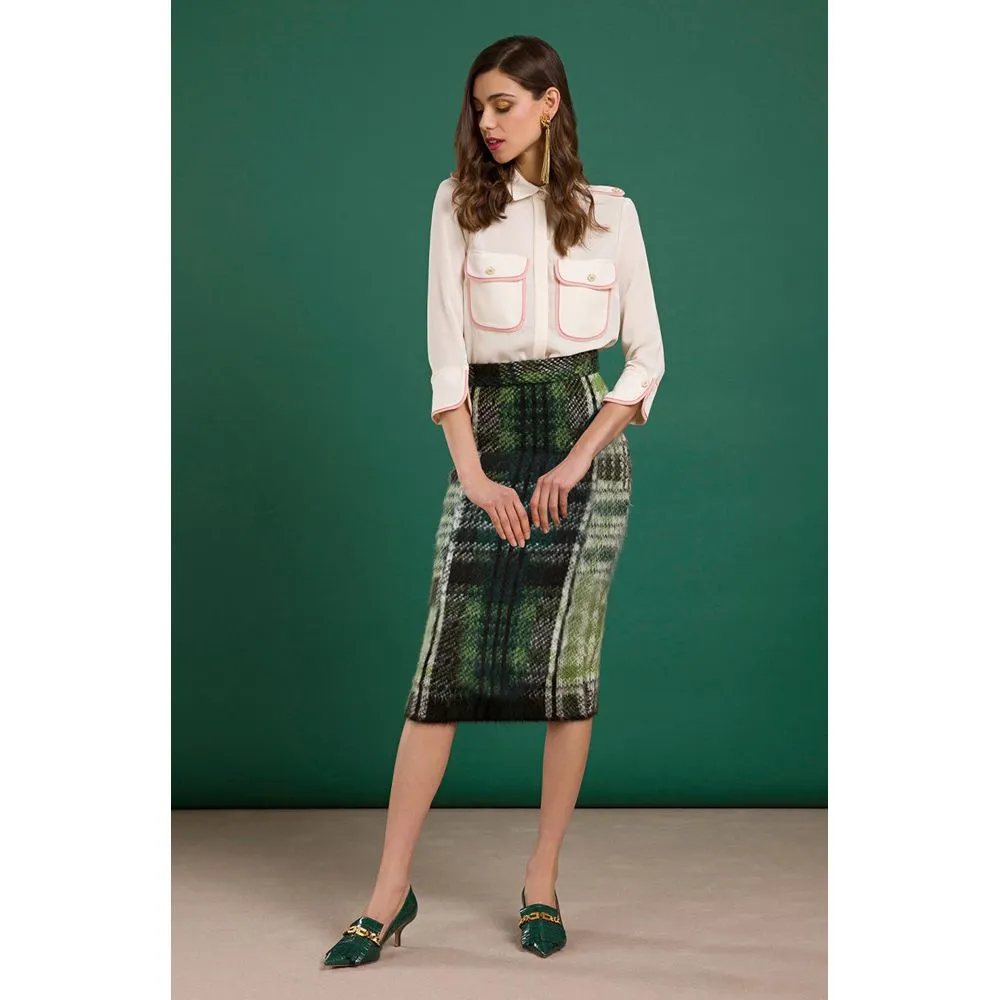 Elisabetta Franchi Women's Chic Tartan Knit Skirt in Lush Green