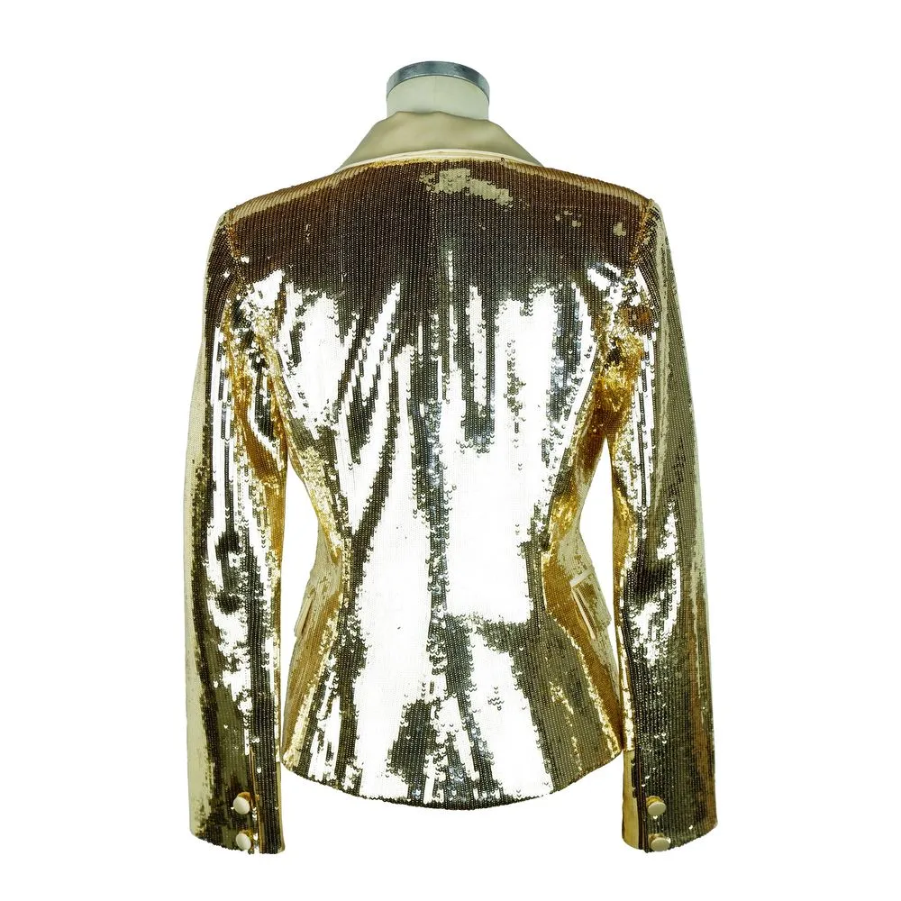 Elisabetta Franchi Women's Chic Sequined Double-Breasted Yellow Jacket