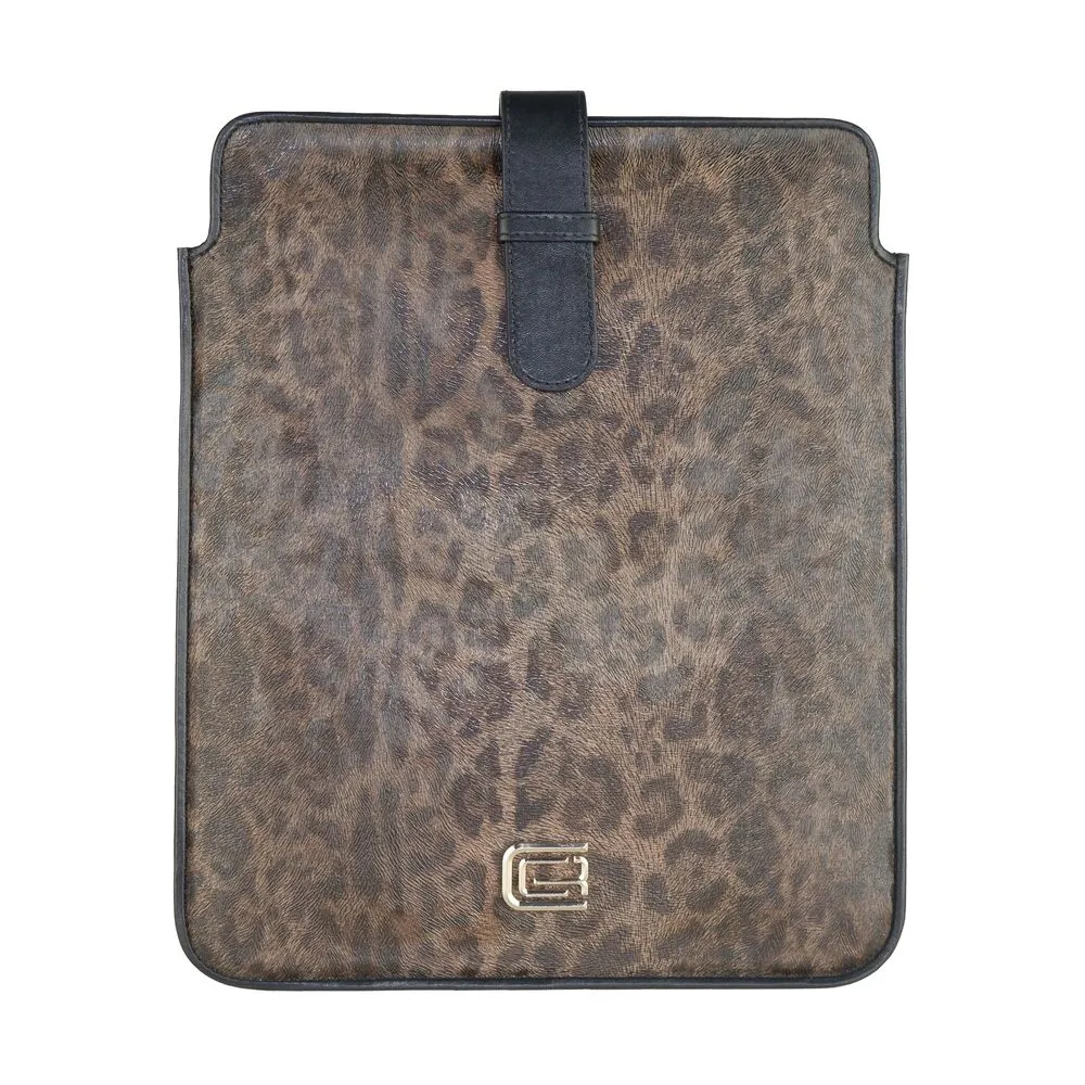Cavalli Class Men's Chic Calfskin Tablet Case with Leopard Accent
