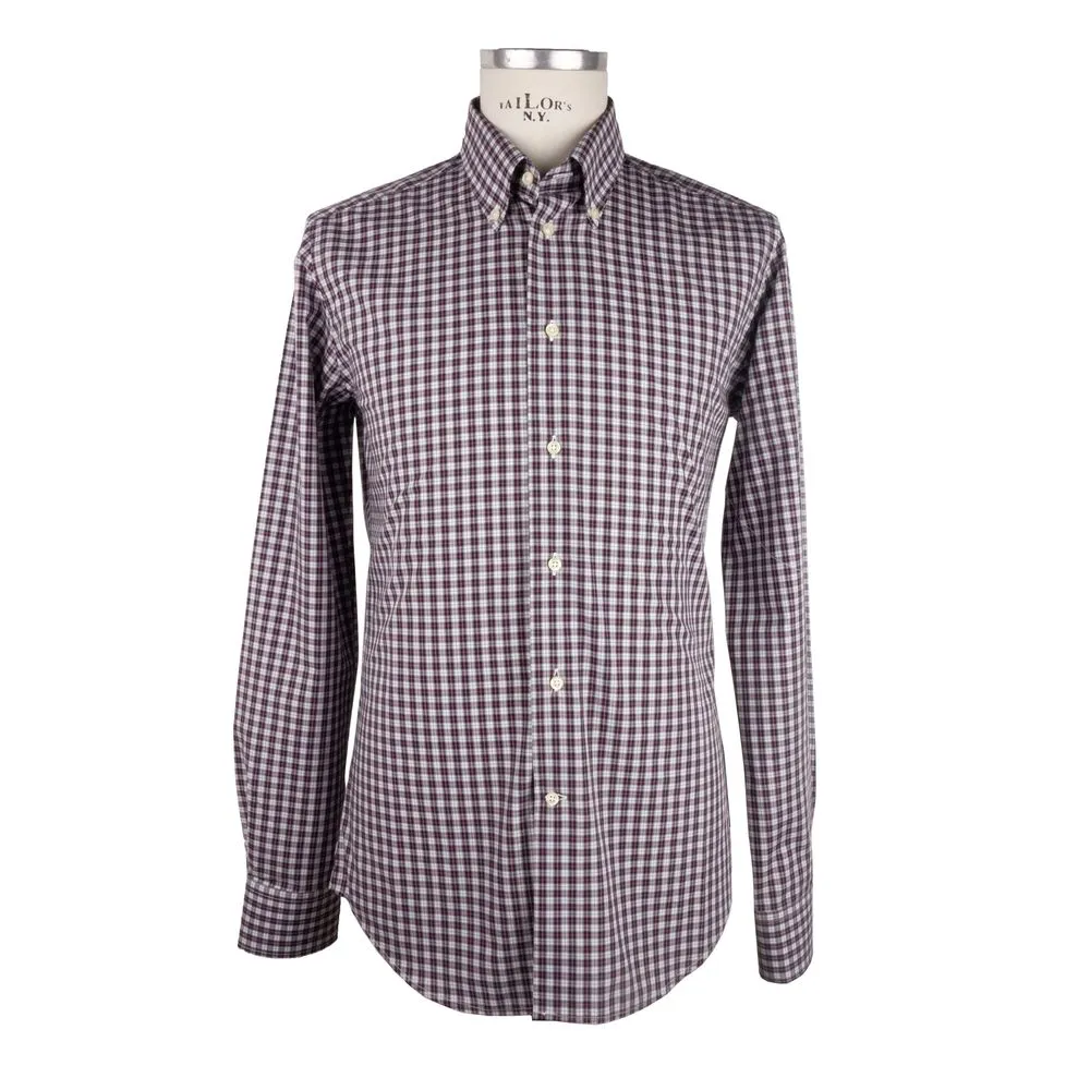 Made in Italy Men's Elegant Red Checkered Milano Cotton Shirt