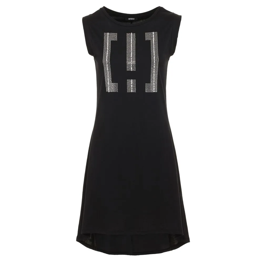 Imperfect Women's Elegant Black Logo Cotton Dress