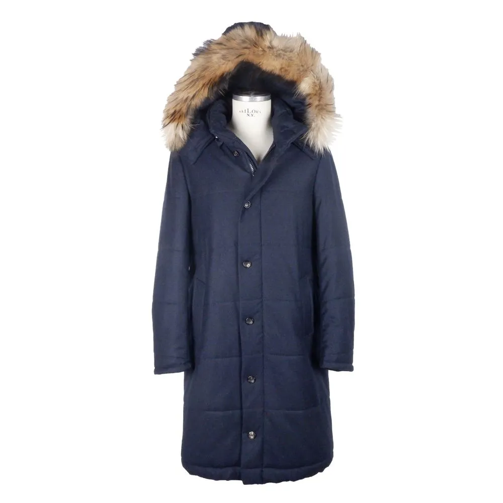 Made in Italy Men's Blue Wool Men's Raincoat