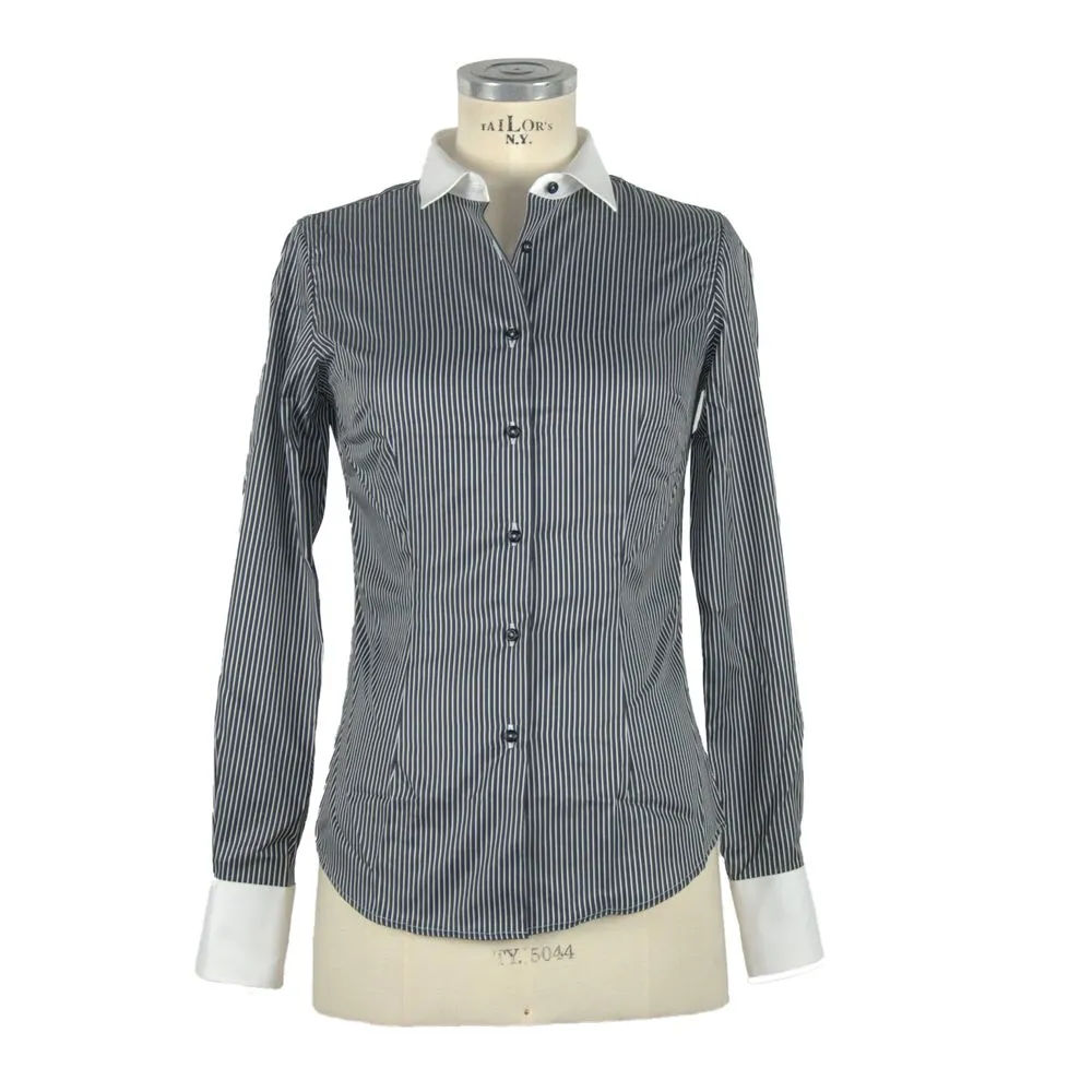Made in Italy Women's Chic Slim Fit Black Cotton Blouse