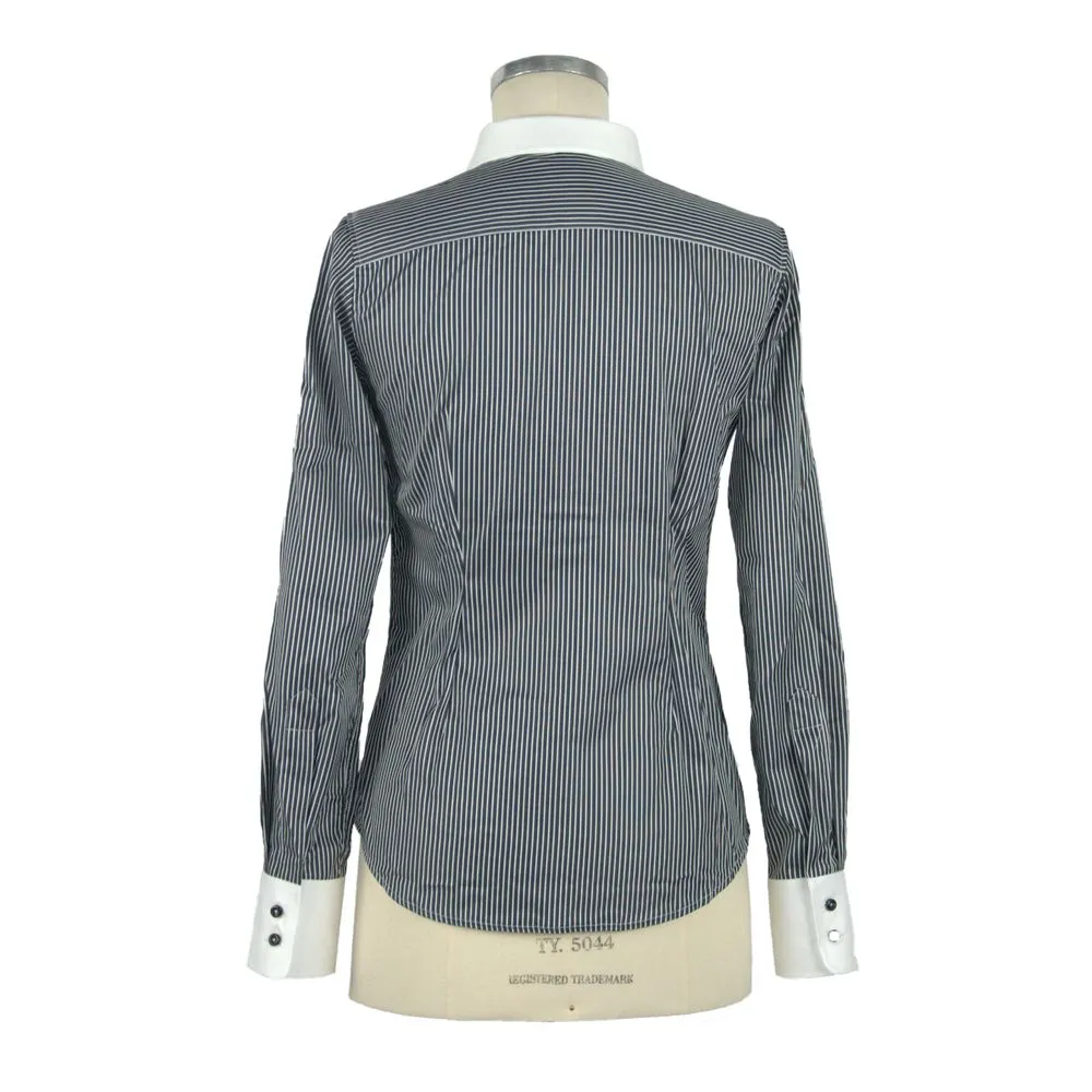 Made in Italy Women's Chic Slim Fit Black Cotton Blouse