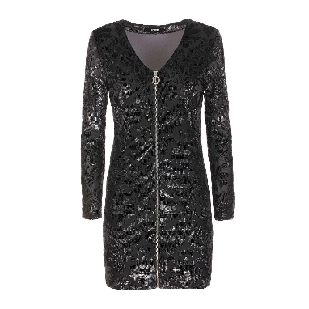 Imperfect Women's Elegant Long Sleeve Black Dress