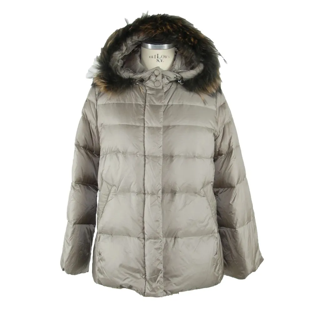 Emilio Romanelli Women's Elegant Gray Polyamide Fur-Trimmed Coat