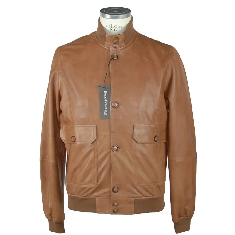 Emilio Romanelli Men's Elegant Brown Leather Jacket for Men