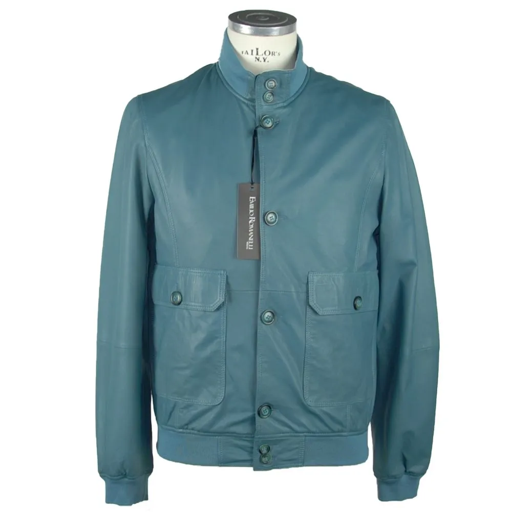 Emilio Romanelli Men's Elegant Petrol Blue Leather Jacket