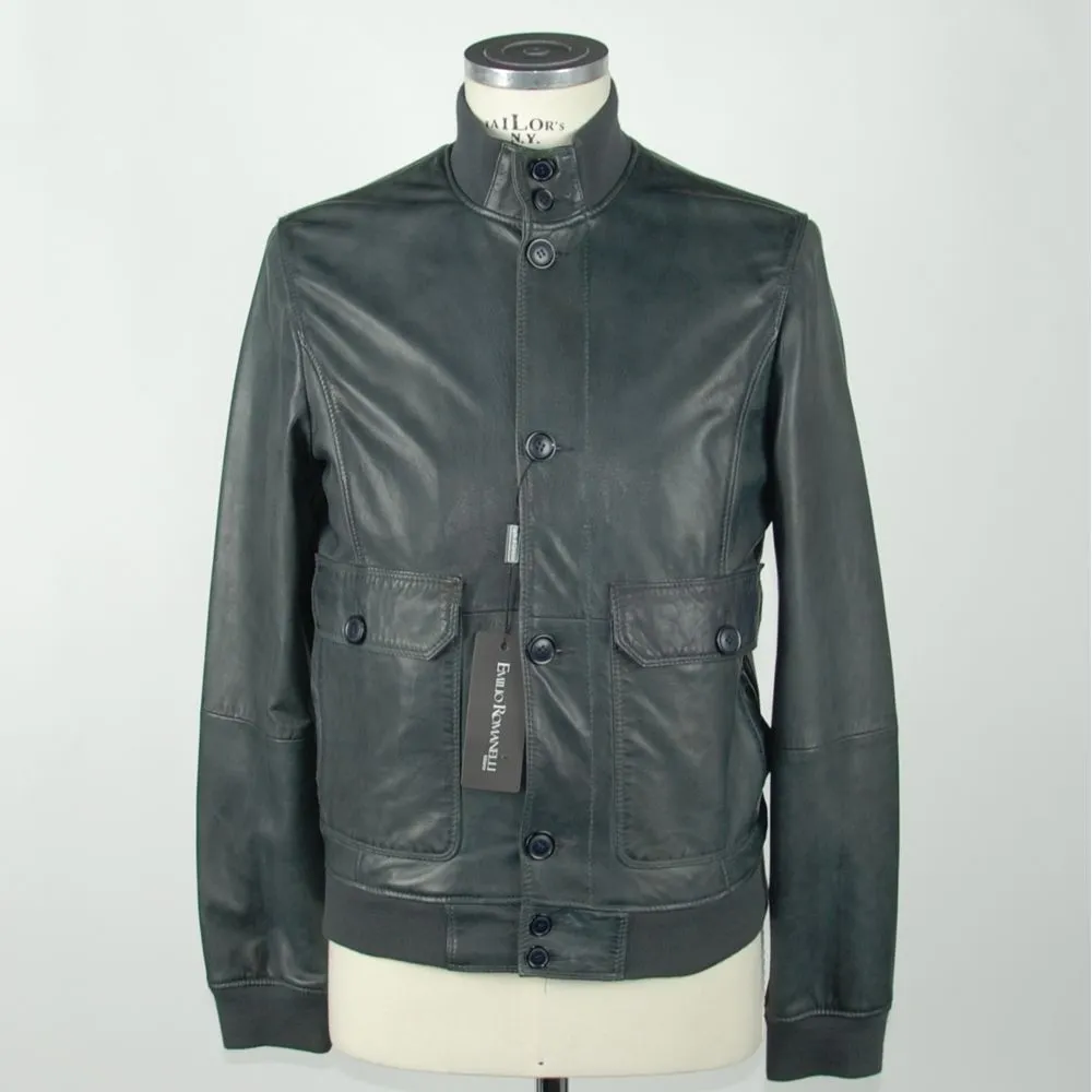 Emilio Romanelli Men's Elegant Blue Leather Jacket for Men