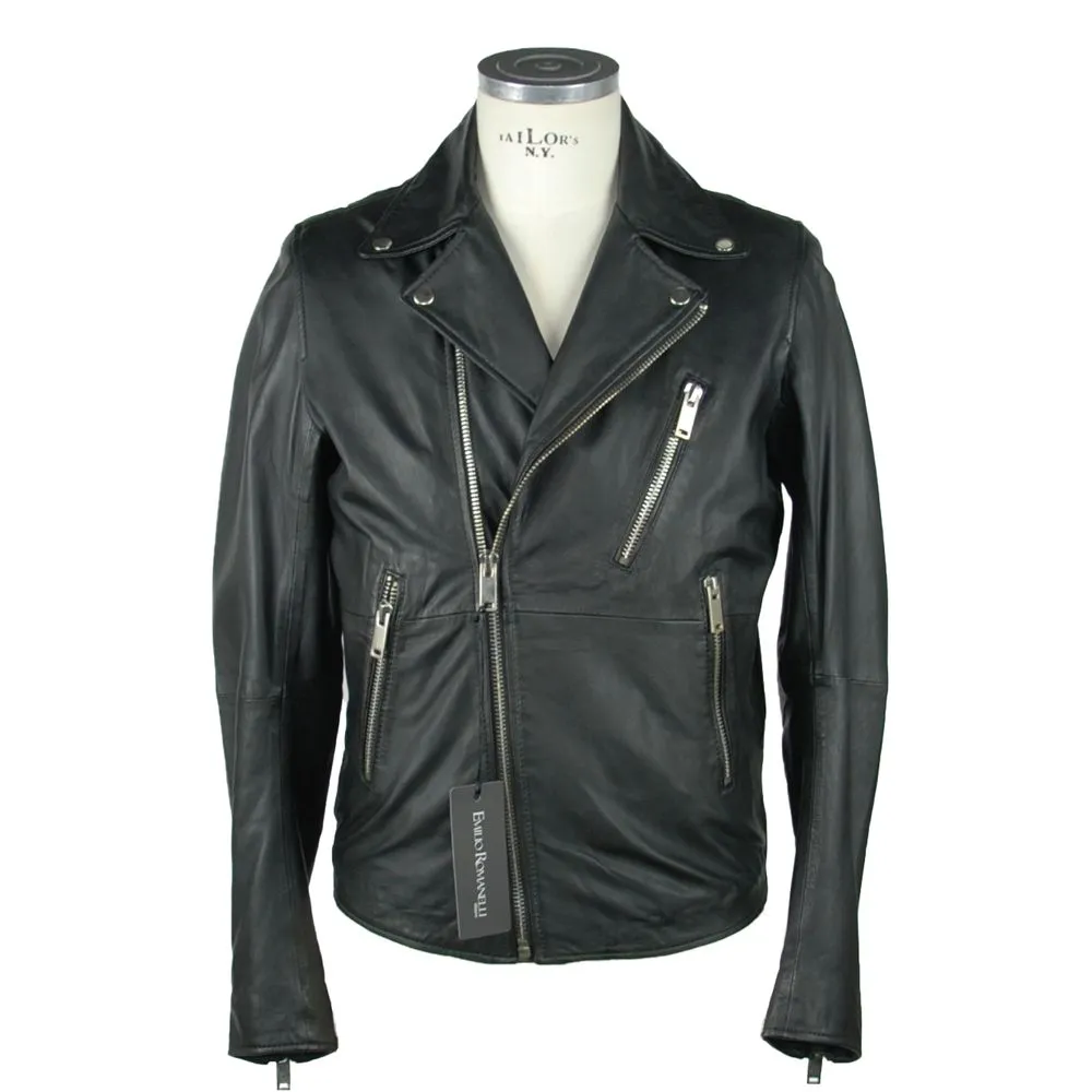 Emilio Romanelli Men's Sleek Black Leather Jacket for Men