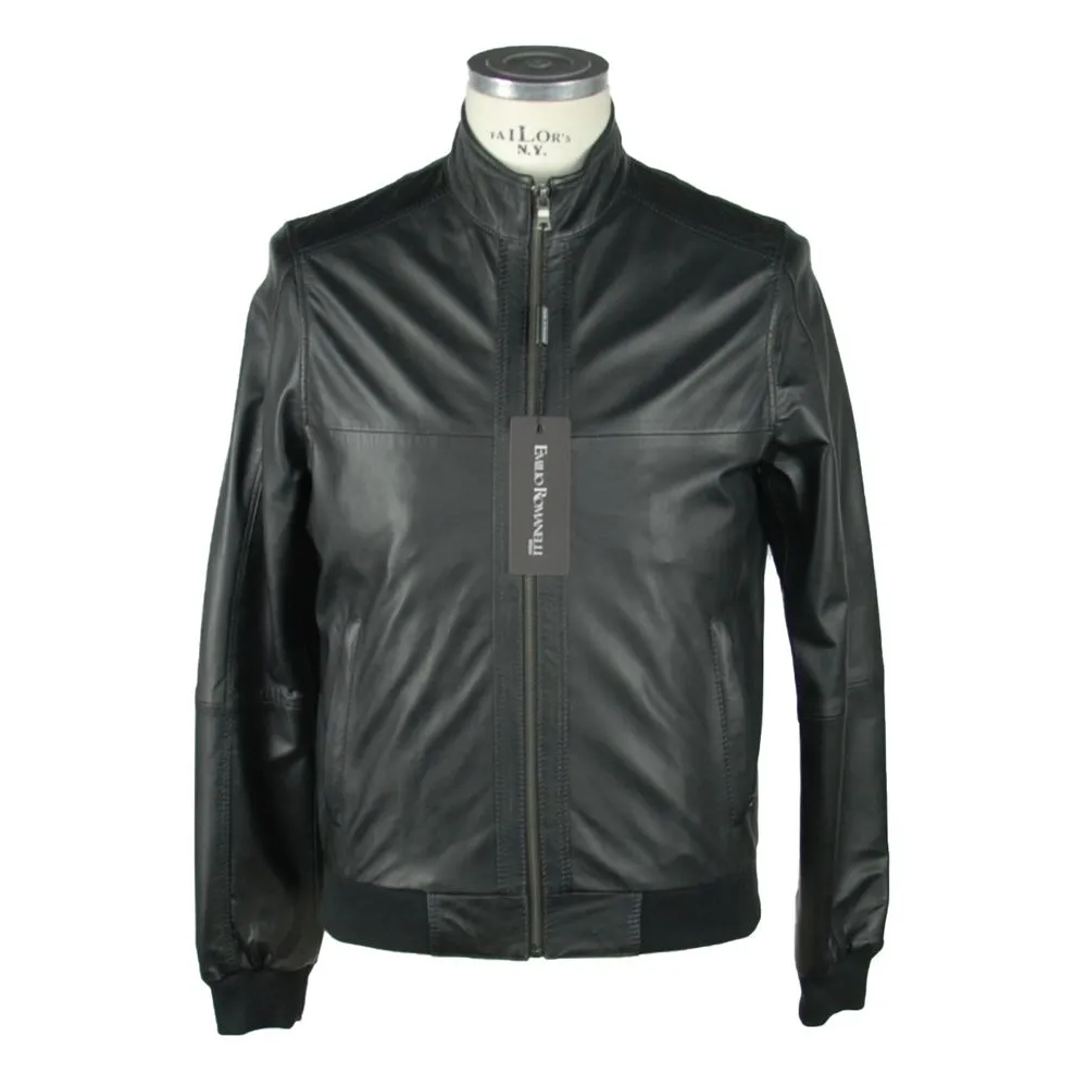 Emilio Romanelli Men's Sleek Black Leather Jacket For Men