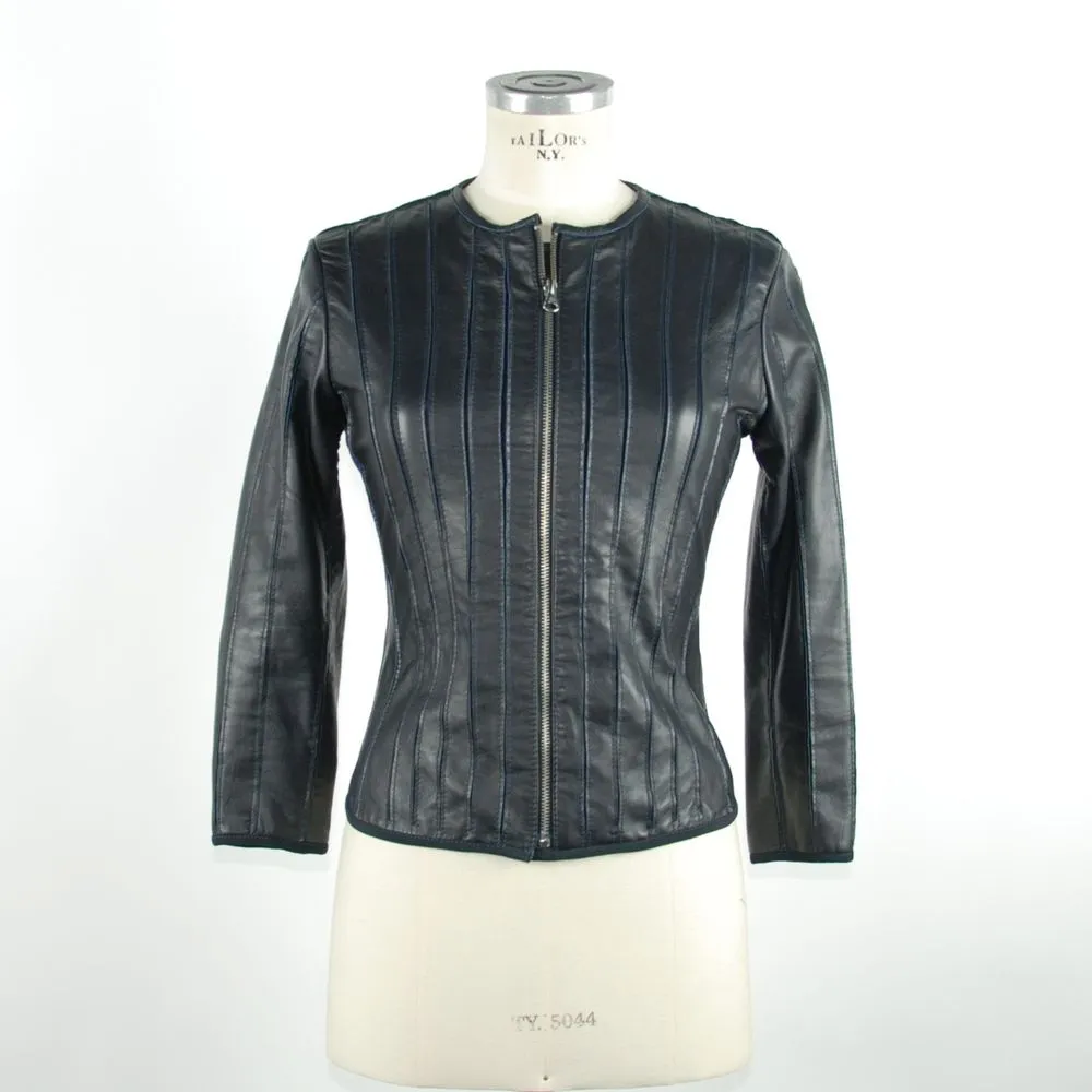 Emilio Romanelli Women's Elegant Blue Leather Jacket - Slim Fit Chic