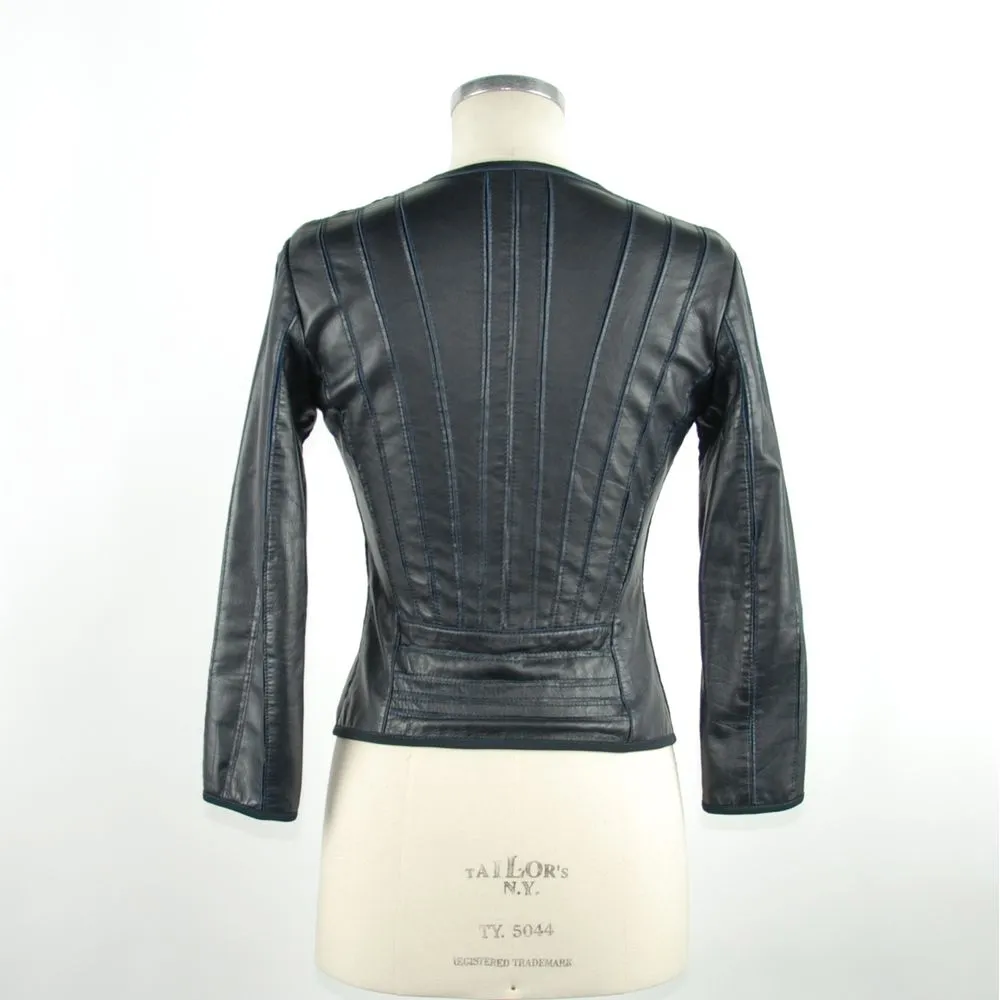 Emilio Romanelli Women's Elegant Blue Leather Jacket - Slim Fit Chic