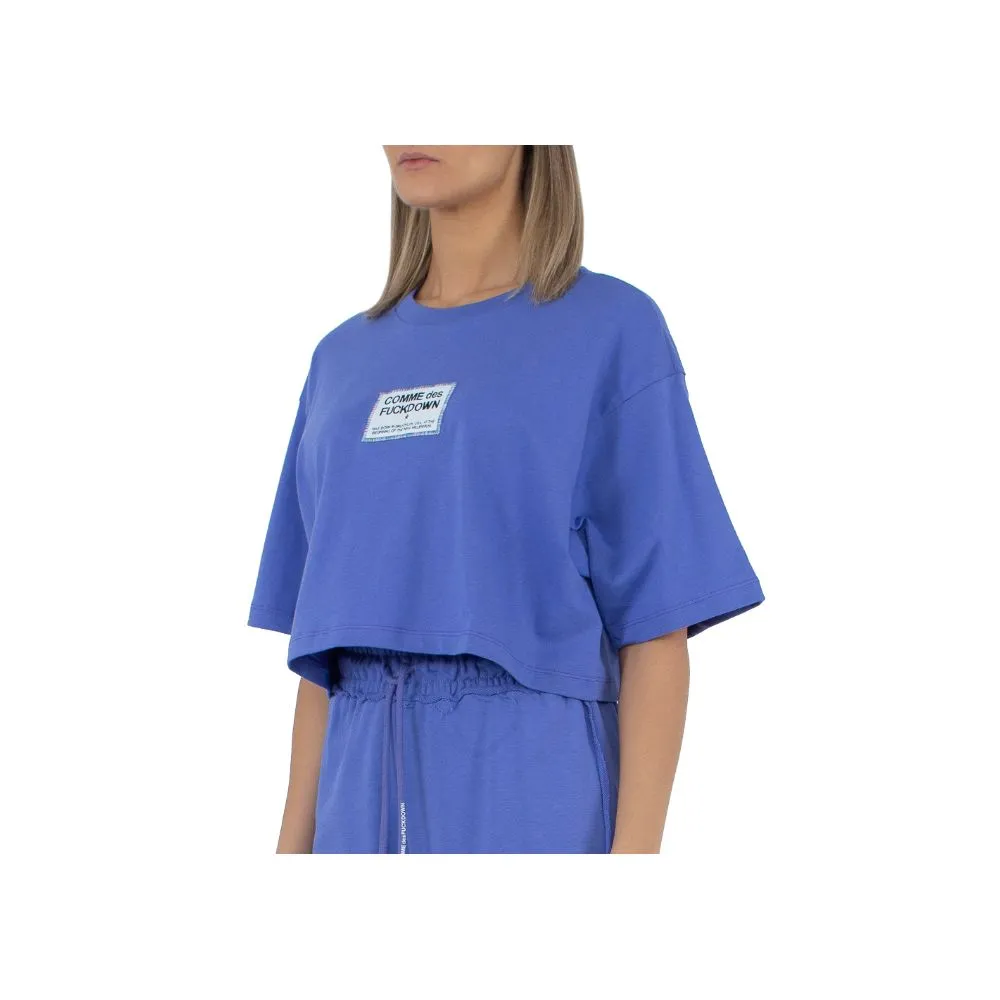 Comme Des Fuckdown Women's Purple Cotton Tee with Signature Logo