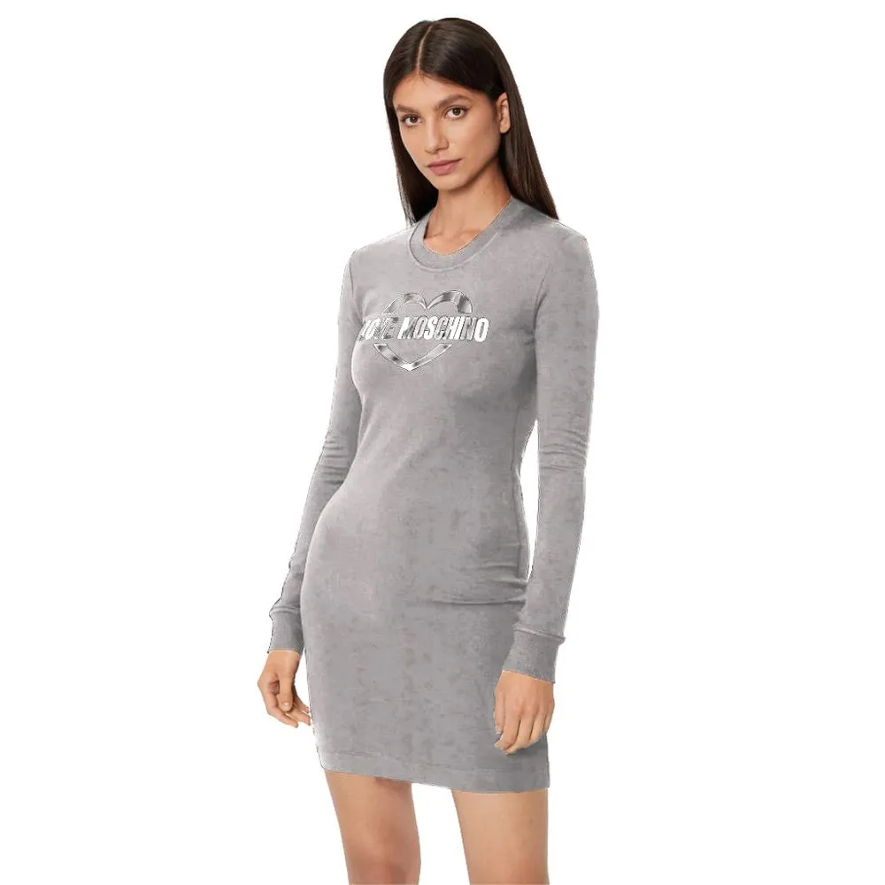 Love Moschino Women's Chic Gray Cotton Blend Dress with Logo Detail