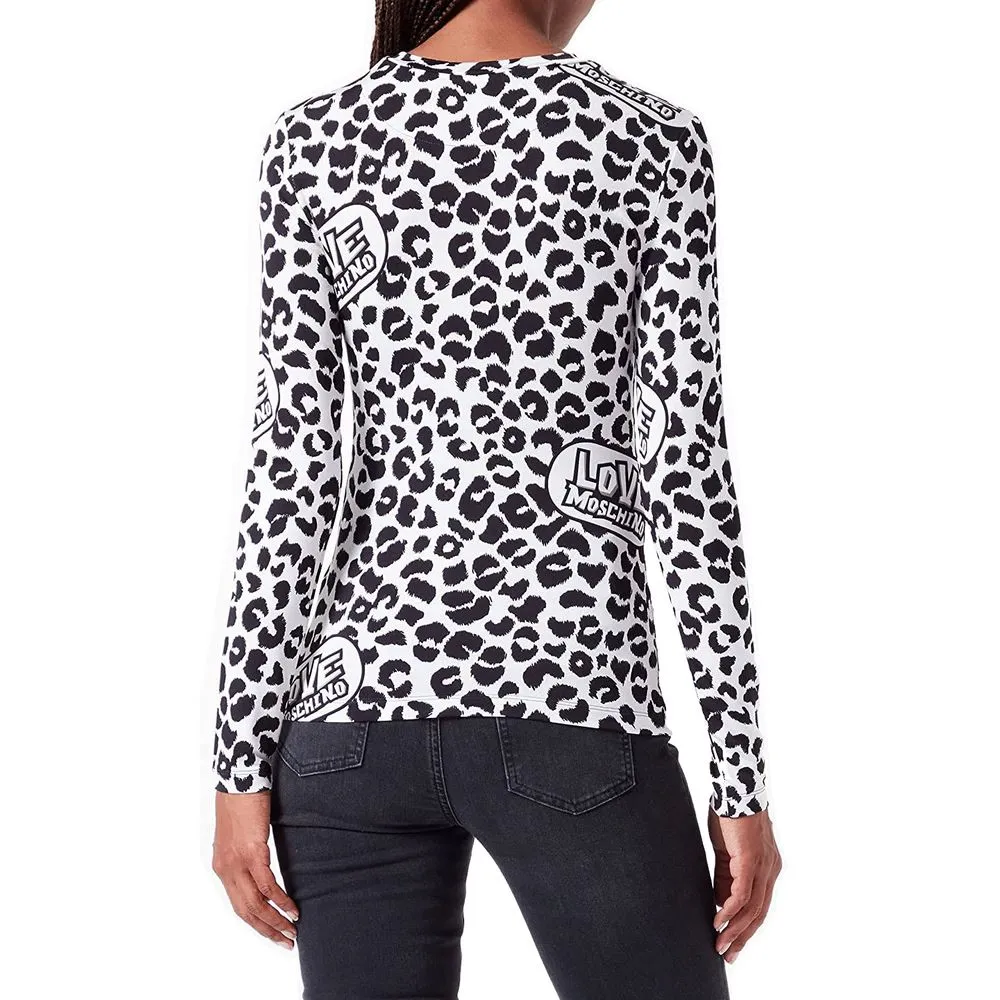 Love Moschino Women's Chic Leopard Print Logo Crewneck Sweater