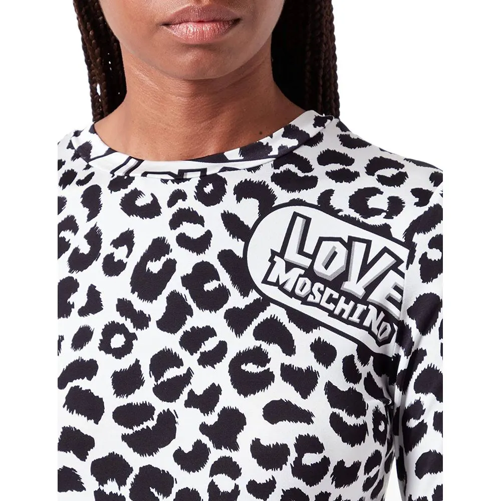 Love Moschino Women's Chic Leopard Print Logo Crewneck Sweater